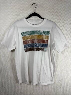 Hippy Tree Men's White Short-Sleeve Graphic Tee with Multicolor Stripes